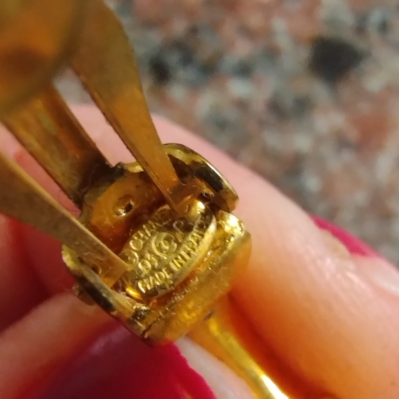 Chanel Vintage Earrings Coco Logo Motif Swing Pale Blue Rhinestone Gold Plated - Picture 10 of 12